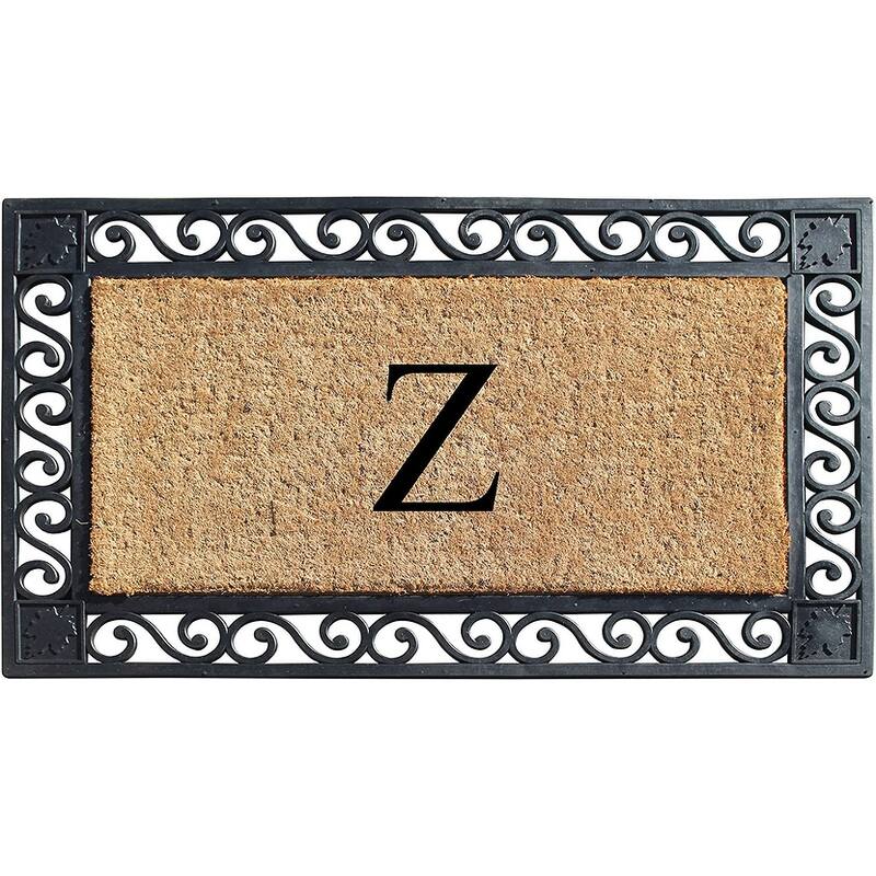 A1HC Rubber and Coir Maple Leaf, Heavy Weight Durable Monogrammed Doormat, 23"X38" Black - Z