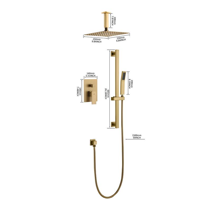 2 Function 10- Wall Mounted Dual Shower Heads Shower System With Sliding Rod Shower Hand