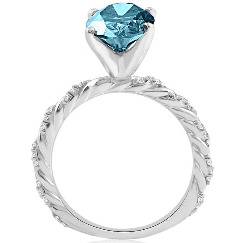3 1/10Cttw Oval Blue Diamond Engagement Ring White Gold Lab Grown