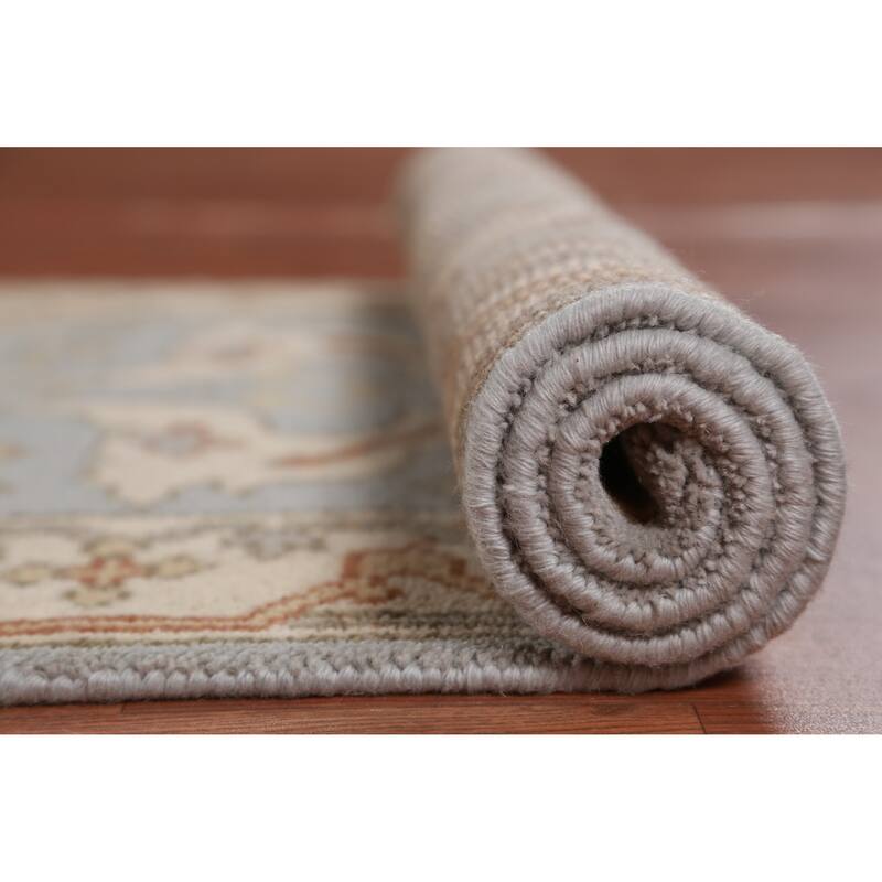 Light Blue Oushak Oriental Runner Rug Handmade Wool Carpet - 2'6" x 10'1"