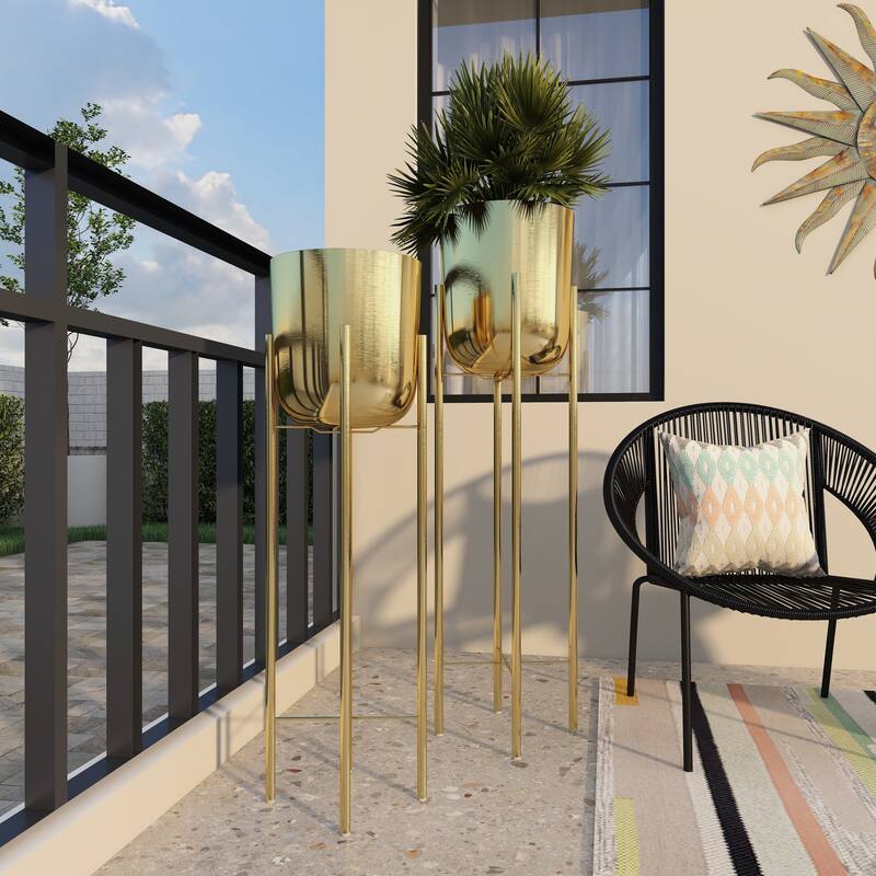 Modern Metallic Glam Planter Collection - Set of 2 - Multiple Sizes - Gold, Silver, White or Black