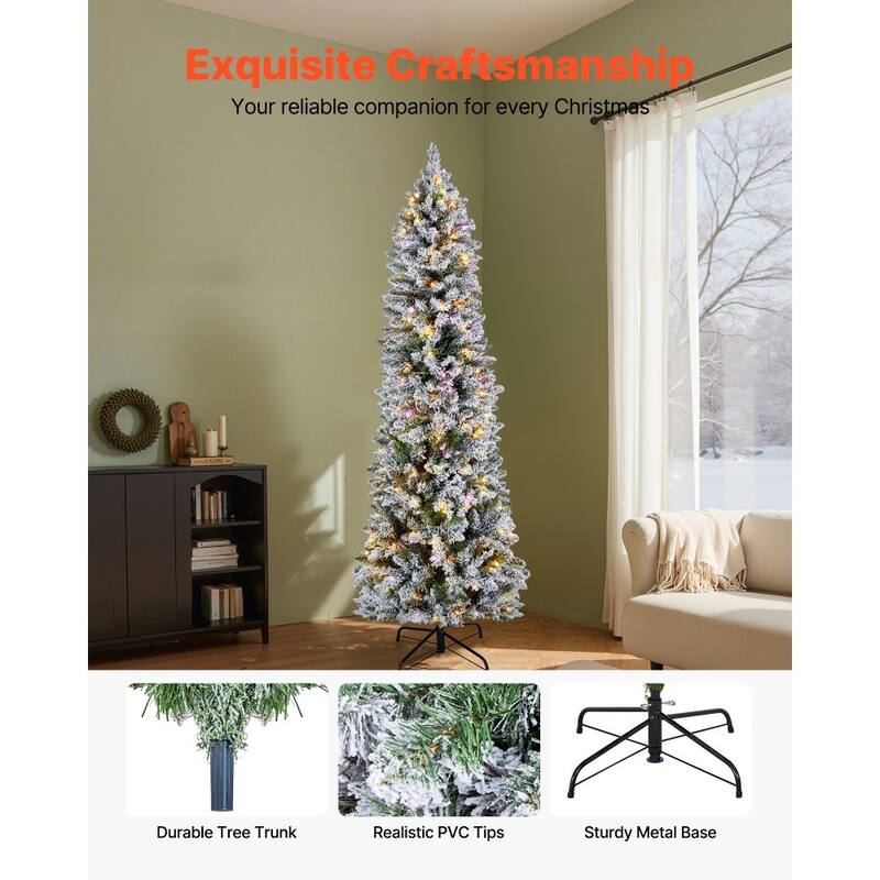 White-Green PVC and Iron 6ft Snow-Flocked Christmas Tree with 240 LED Lights - 2.3 x 6 ft