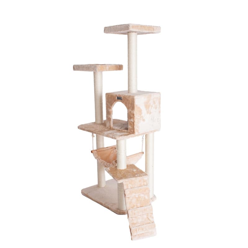 GleePet 57-Inch Real Wood Cat Tree With Perches, Running Ramp, Condo And Hammock