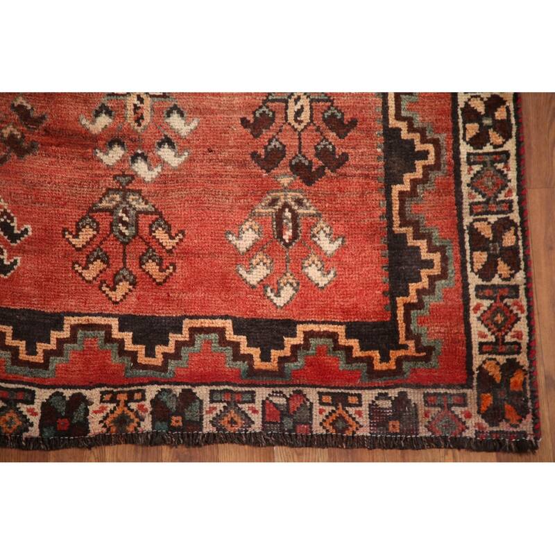 Hand Knotted Oriental 100% Wool Carpet Traditional All-Over Red Qashqai Area Rug - 9' 10'' X 4' 8''