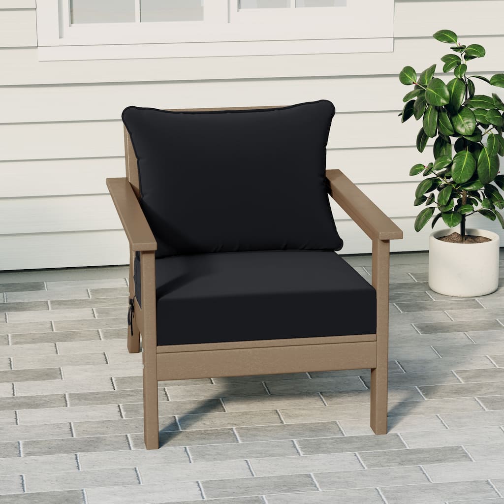 Birchwood All Weather HDPE Outdoor Patio Deep Seating Weathered Wood Club Chair With Cushions (1-Piece)