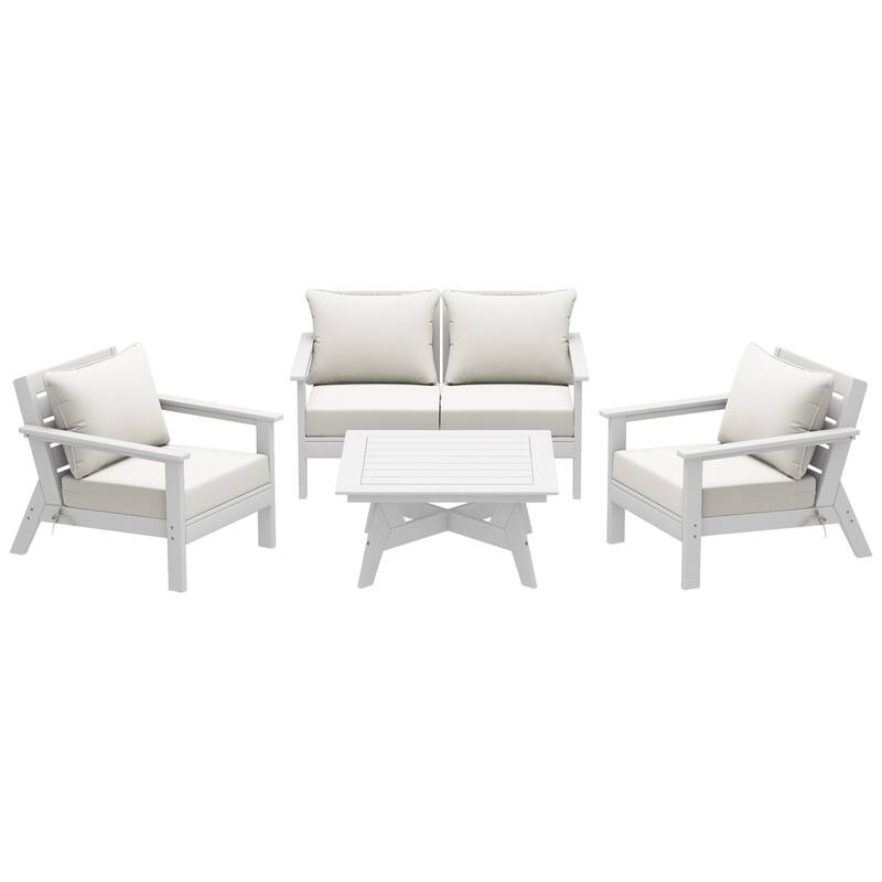 Birchwood All Weather HDPE Outdoor Patio White Deep Seating Conversation Set (5-Piece Set)