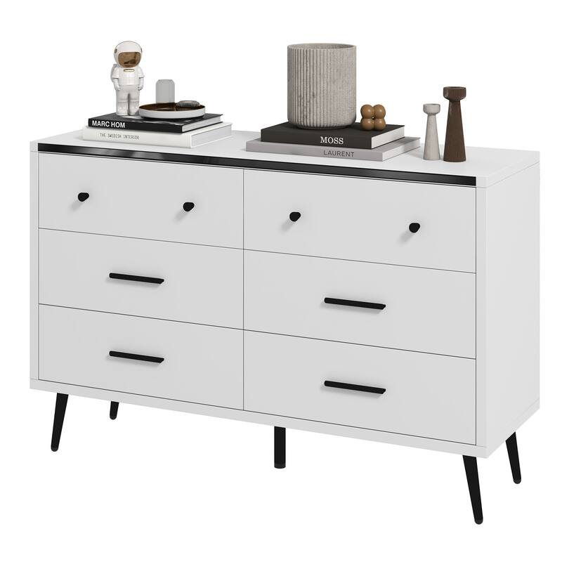 Moasis 47" W 6 Drawers Double Dresser for Bedroom, Chests of drawers - White - 6-drawer