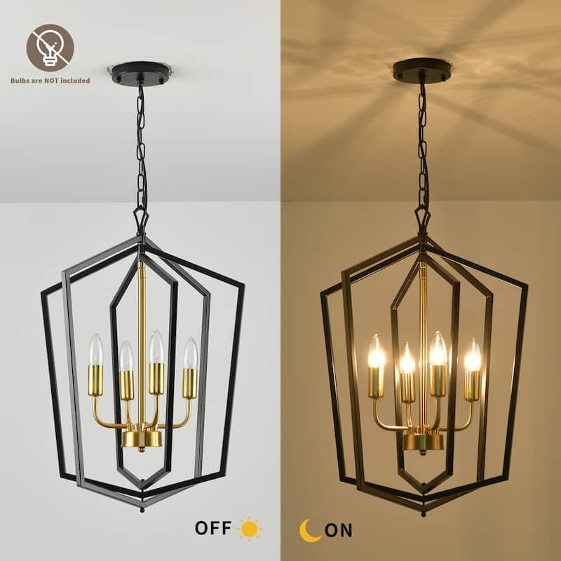 4-Light Farmhouse Lantern Chandelier - N/A