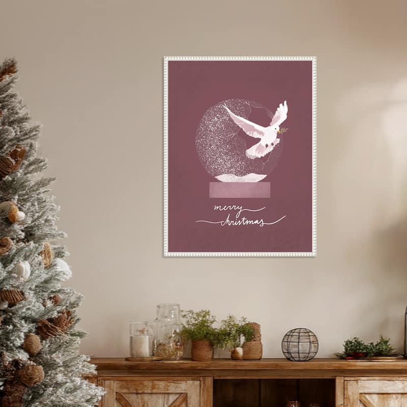 Snow globe Dove by Goed Blauw (23 x 30 in.), Framed Canvas Wall Art Print - Sylvie Beaded White