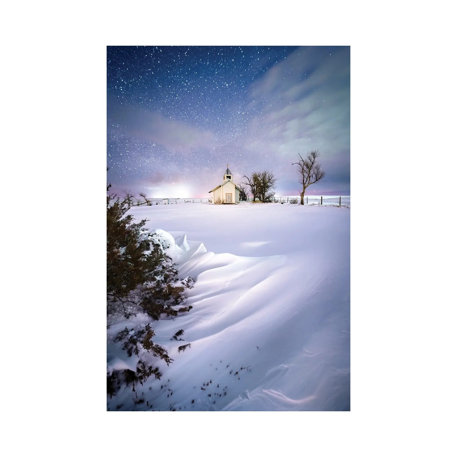 "Winter Nightscape Of Old Church On Colorado Eastern Plains" by Daniel Forster Canvas Print