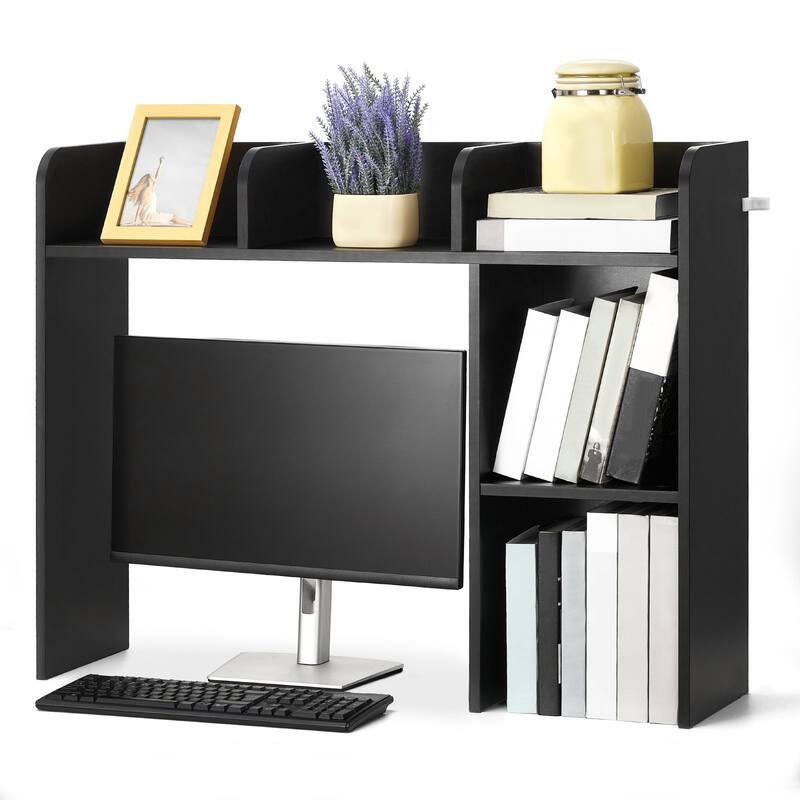Particle Board Desktop Bookshelf Hutch with Anti-Slip Feet Pads, 2 Shelves - 37.2" L x 9.5" W x 28.9" H