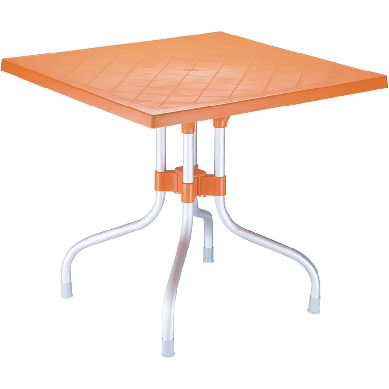 31" Orange and Silver Patio Square Folding Dining Table