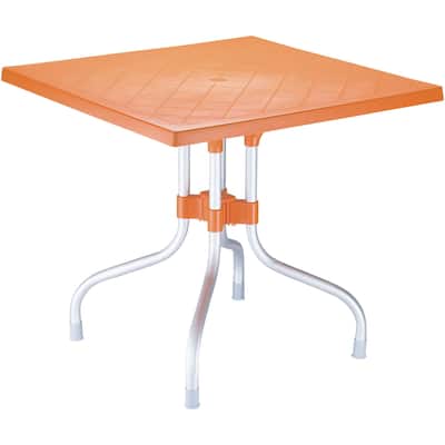31" Orange and Silver Patio Square Folding Dining Table
