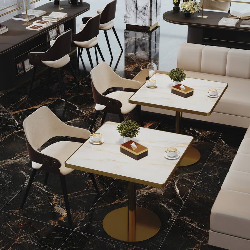 Square Modern Dinning Table 31.5 inches Bistro Table Tulip Table with Faux Marble top, Sturdy Metal Frame Diameter