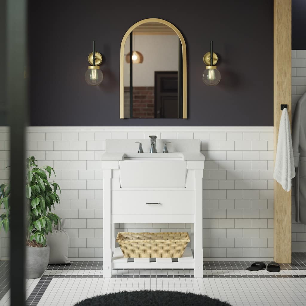 KitchenBathCollection Charlotte 30" Farmhouse Bathroom Vanity with Quartz Top