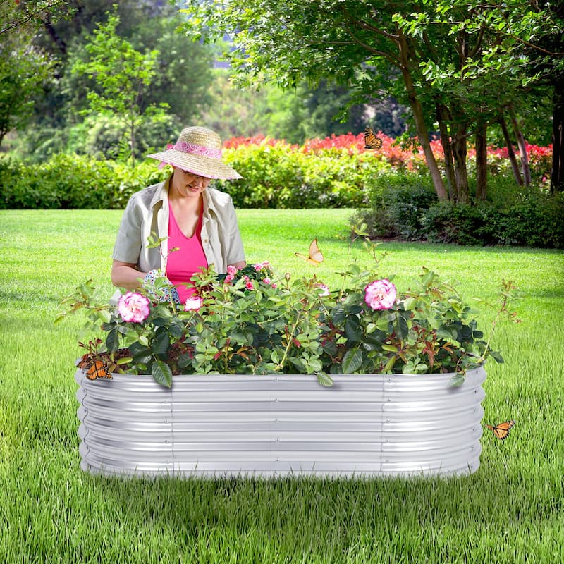 Aoodor Galvanized Raised Garden Bed Kit for Vegetables, Flowers, Herbs - 63"W x 32"D x 17"H