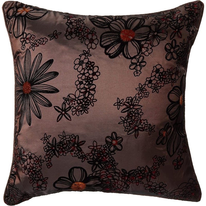 Violet Linen Silky Bloom Daisy Flower Pattern, 17 Inch x 17 Inch, Square, Decorative Accent Throw Pillow - Brown