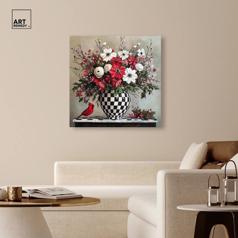 Checkerboard Vase Blooms I Canvas by Art Remedy, Gallery Wrapped