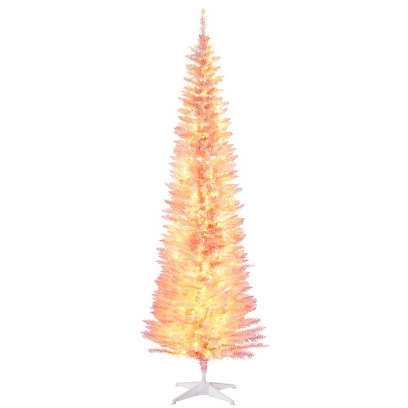 HOMCOM 7' Tall Pre-Lit Slim Noble Fir Artificial Christmas Tree with Realistic Branches, 200 Warm White LED Lights and 499 Tips