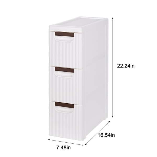 dimension image slide 1 of 3, Javlergo White Stripe Narrow Storage Cabinet 3/4/5-Layer Rolling Bathroom Organizer with Drawers Wheels for Bathroom Living Room