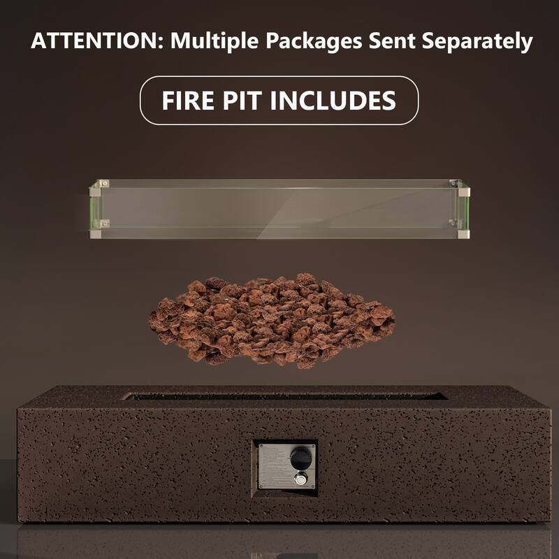 COSIEST Outdoor Patio Propane Rectangular Fire Pit Table w/ Wind Guard