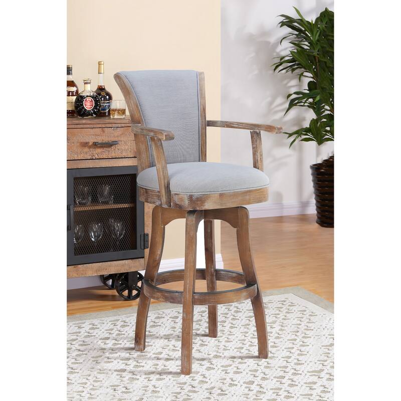 Raleigh Grey Faux Leather & Black Wood Swivel Bar/Counter Stool with Arms