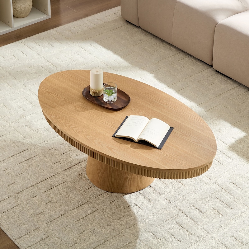 Modern Oval Coffee Table Drum-Shaped Coffee Table Multifunctional Coffee Table with Base, for Living Room‌