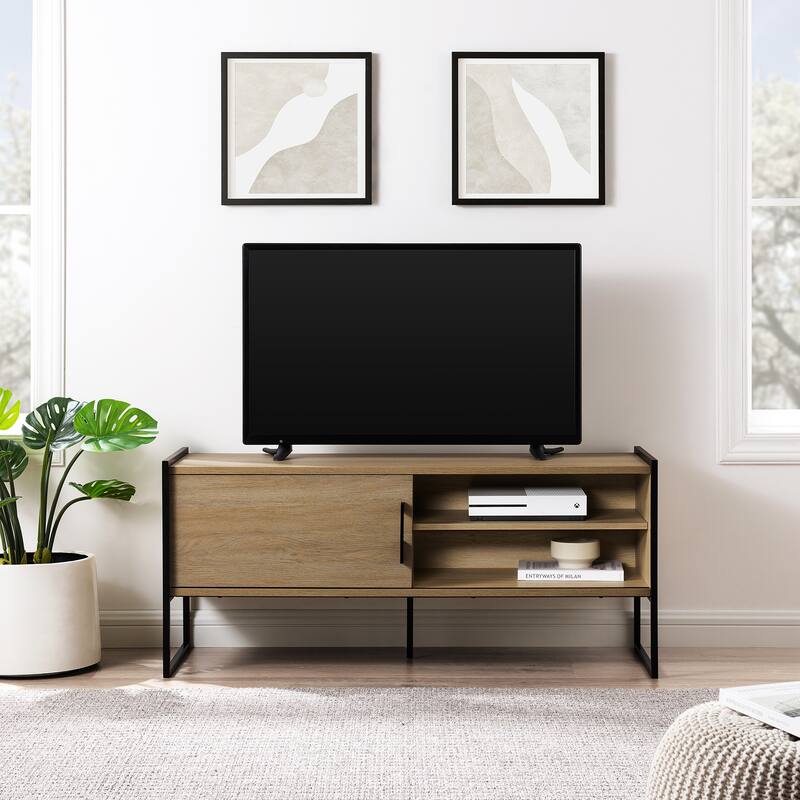 Middlebrook Minimalist Metal-Frame Low TV Stand - Coastal Oak