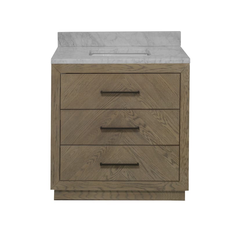 KitchenBathCollection Avery 36" Bathroom Vanity with Carrara Marble Top