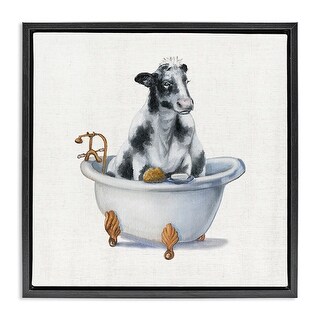 Stupell Dairy Cow in Bathtub Framed Floater Canvas Wall Art Design by ...