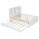 preview thumbnail 29 of 28, Full Size Platform Bed with Trundle and Storage Headboard, Kids Bed Frame with Charging Station and 3-Drawers, Antique Brown
