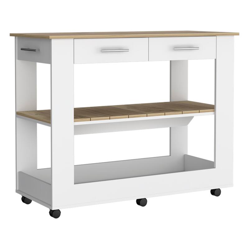 Kitchen Island 46 Inches Dozza,Wooden Storage Island with Two Drawers