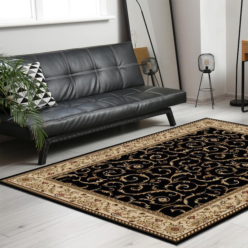 Admire Home Living Amalfi Transitional Scroll Pattern Area Rug - 7'10" Round - Black