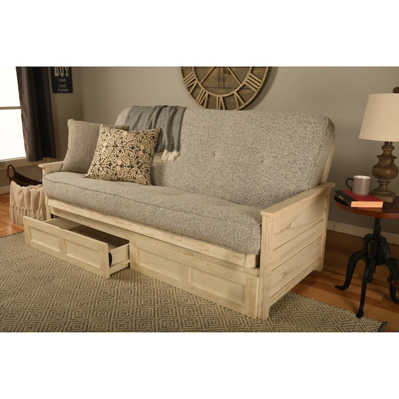 Somette Lexington Full-size Futon Set with Storage in Weathered White Finish with Mattress - Canton Gray