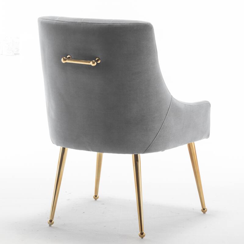 SEYNAR Modern Boucle Velvet Upholstered Accent Dining Chair Set of 2 Tufted Back Armless Chair with Golden Legs