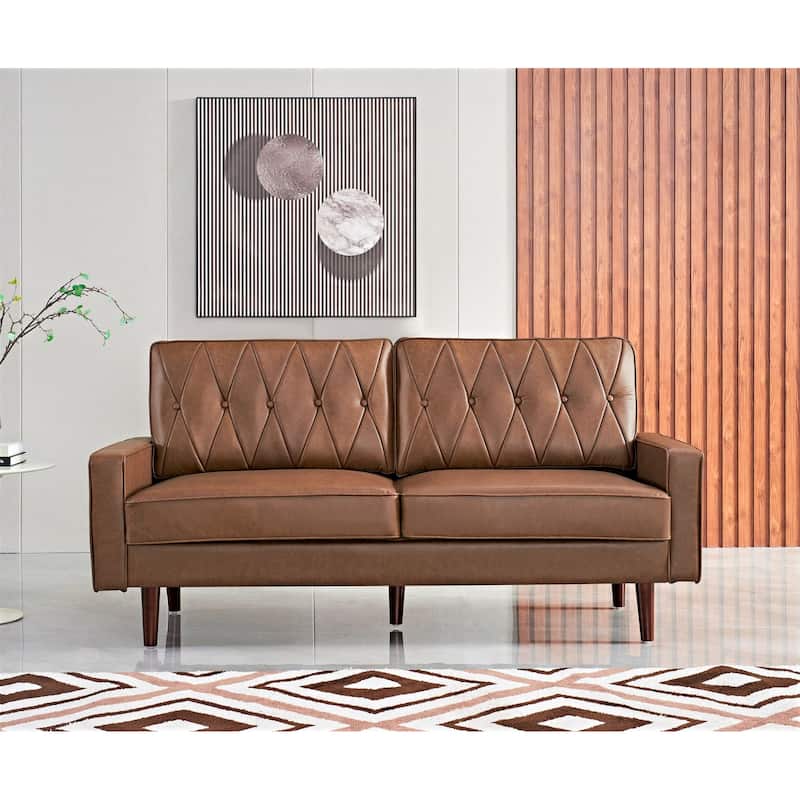 Acire 69.3" Faux Leather Cushion Back Sofa - Brown