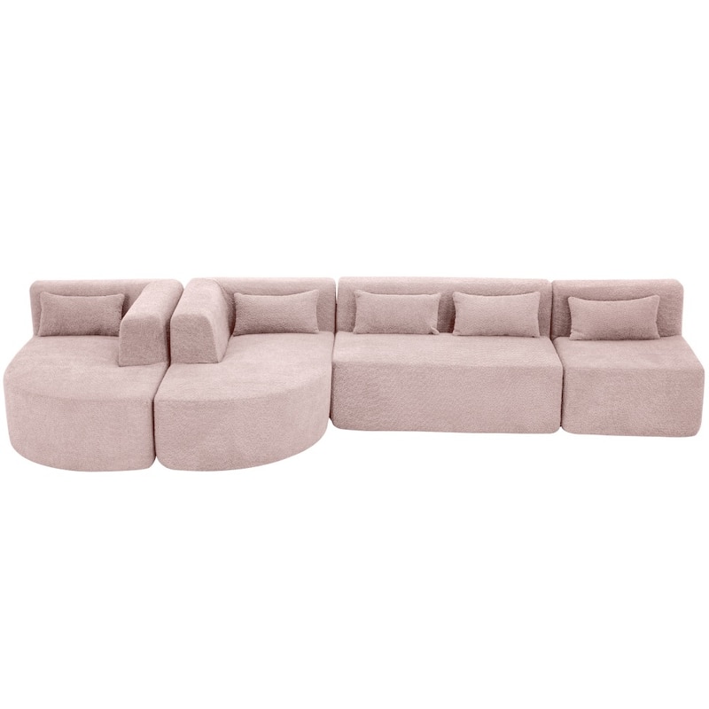 144" Upholstered Sofa Free-combined Sofa with Two Chaise Lounge and Five Back Pillows