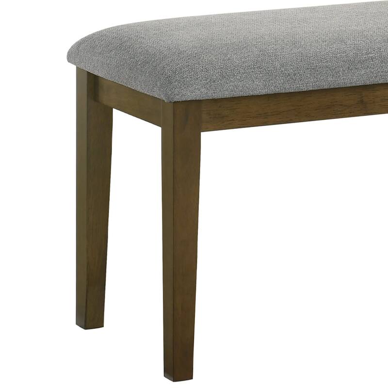Lyoi Dining Bench, 47 Inch Gray Rectangular Fabric Seat, Brown Wood