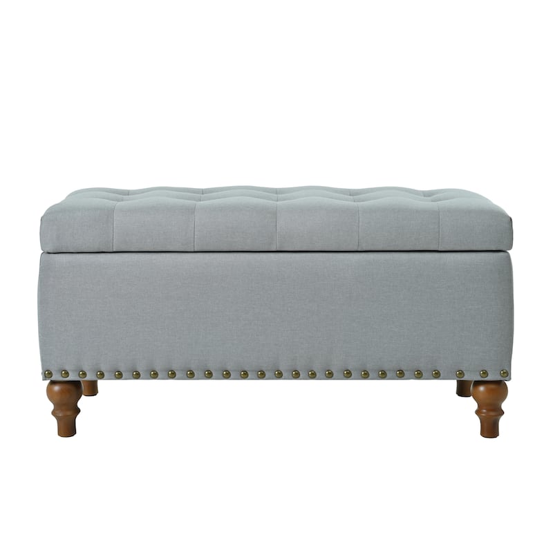 Linen Fabric Storage Ottoman Bench, Multi-Functional Storage Ottoman, End of Bed Bench with Hidden Hinge Lid & Rivet Trim