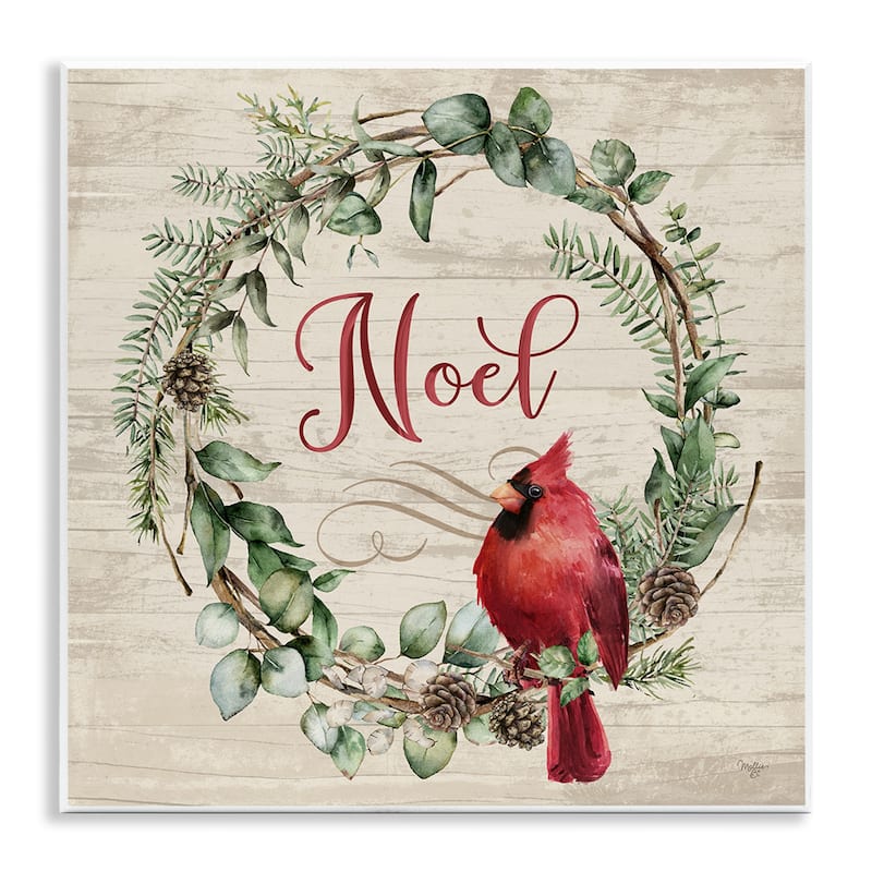 Stupell Noel Wreath with Cardinal Wall Plaque Art Design By Mollie B. - 12 x 12