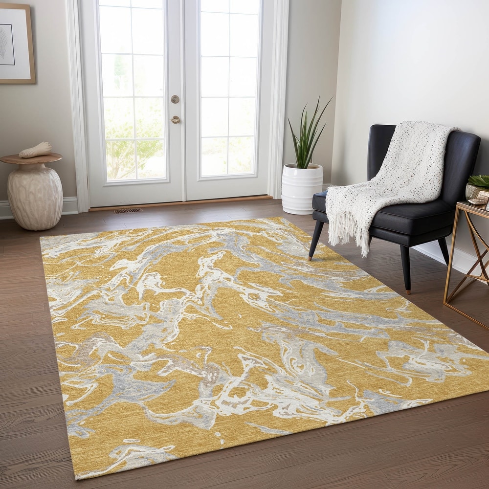 Machine Washable Indoor/ Outdoor Modern Wave Chantille Rug