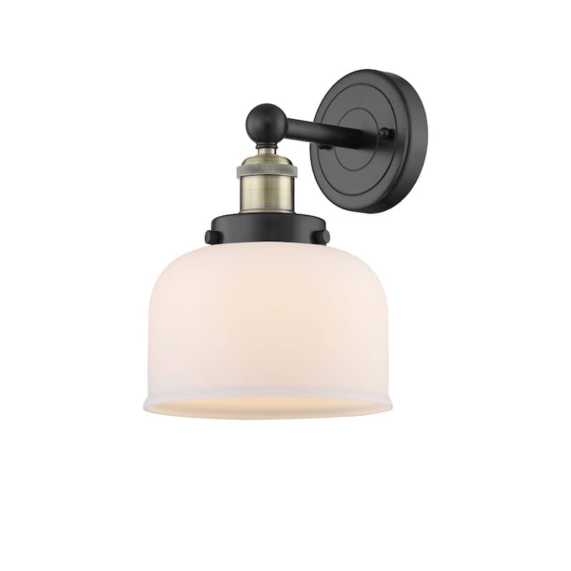 Innovations Lighting 616-1W-10-7-L Bell Sconce Bell 10" Tall Wall - Black Antique Brass / Matte White