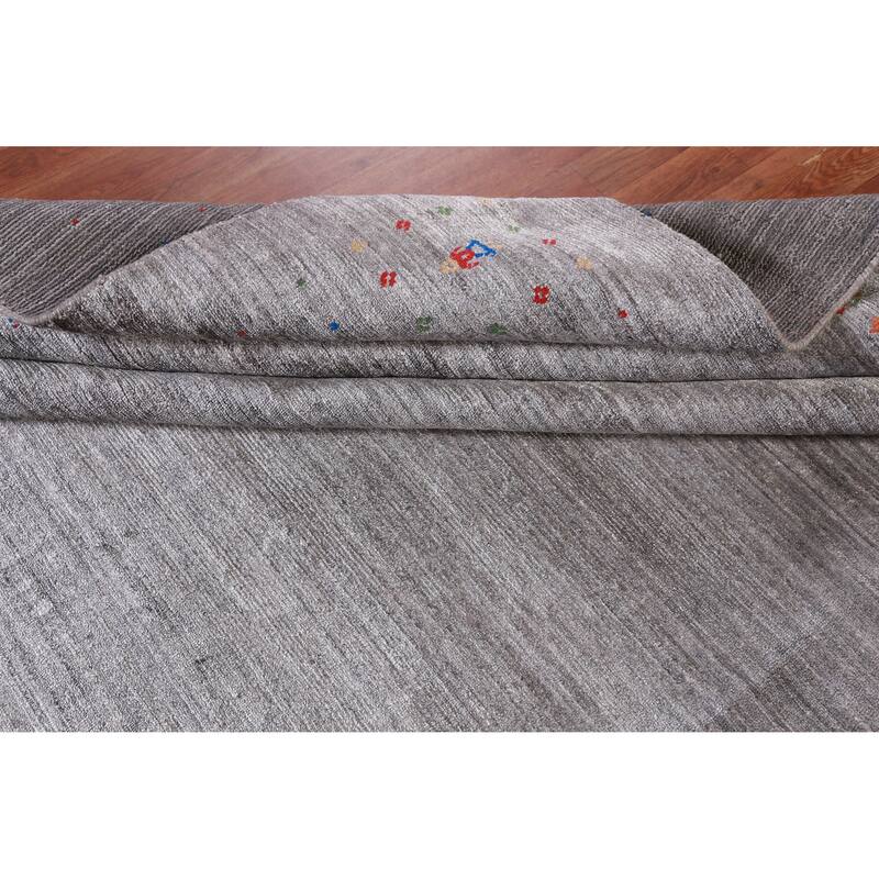 Hand Knotted Oriental 100% Wool Carpet Tribal Stripe Greys & Charcoal Gabbeh Area Rug - 12' 1'' X 9' 1''