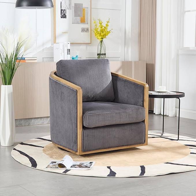 Roomfitters Modern Corduroy Swivel Barrel Chair, 360 Lounge Club Chair with Deep Seat for Living Room or Office
