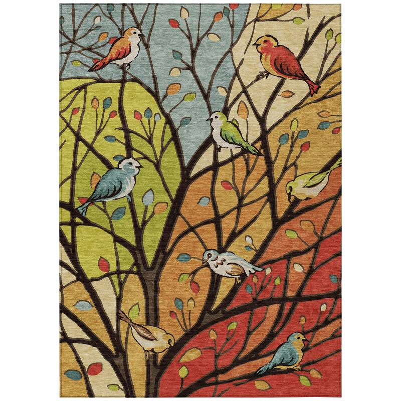 Machine Washable Indoor/ Outdoor Bird Mosaic Chantille Rug