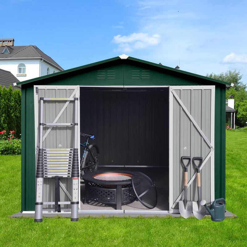 10ftx8ft Metal Garden Outdoor Sheds Tool Storage Shed with Door
