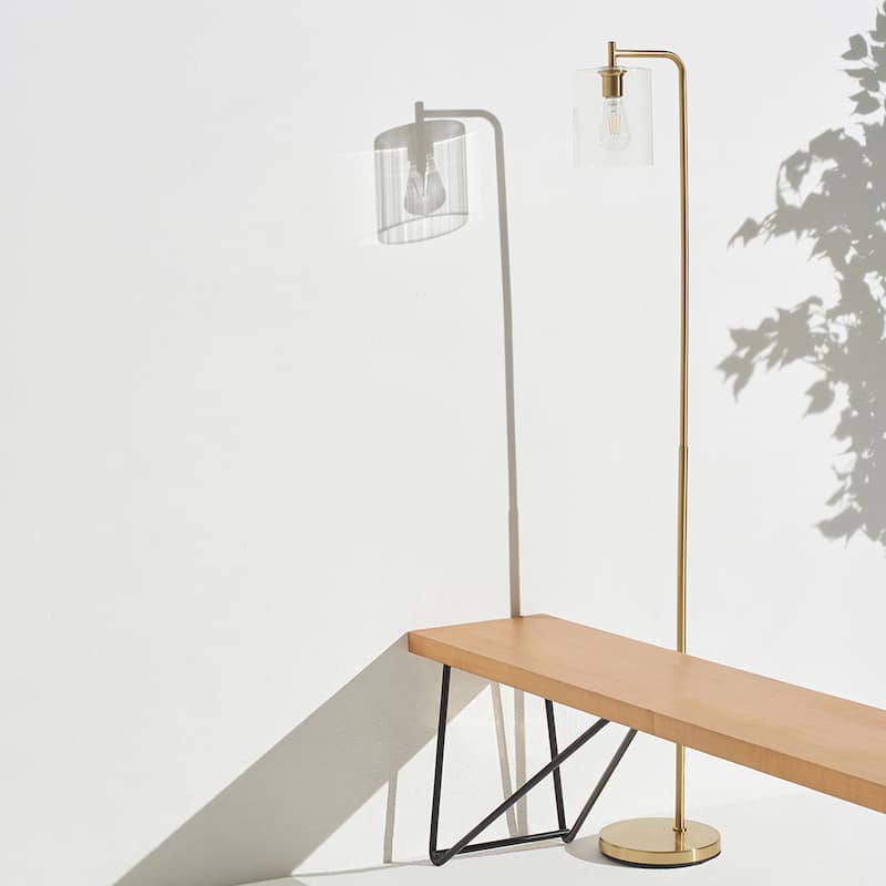 Brightech Elizabeth 66 in. Antique Brass Industrial LED Super Bright Floor Lamp with Glass Cylinder Shade