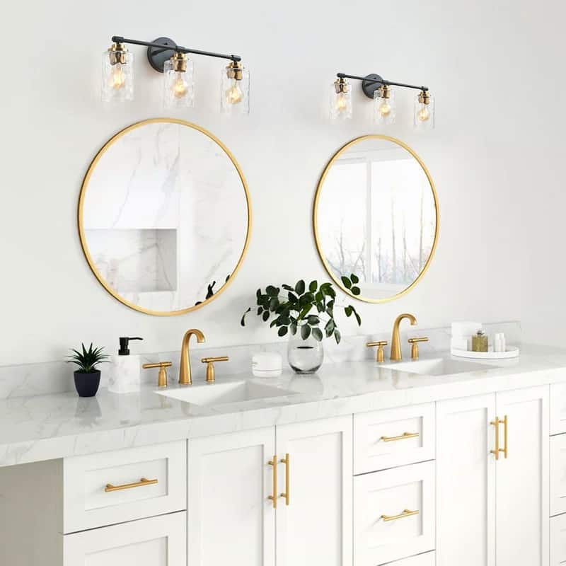 Modern 3-Light Clear Water Ripple Glass Shades Vanity Light Fixture for Bathroom