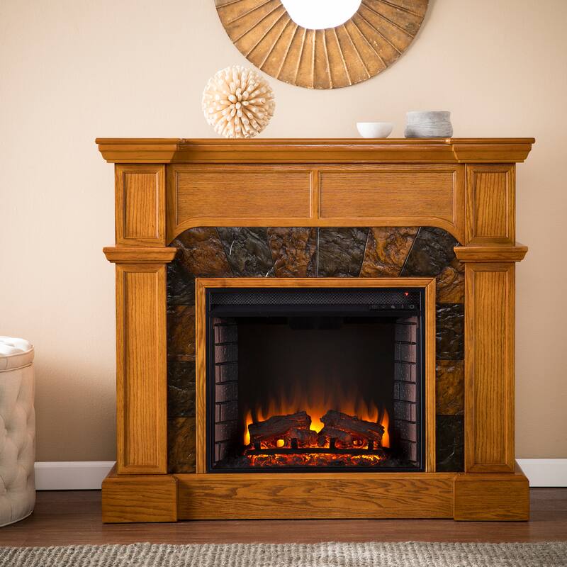 SEI Furniture August Oak Corner Electric Fireplace