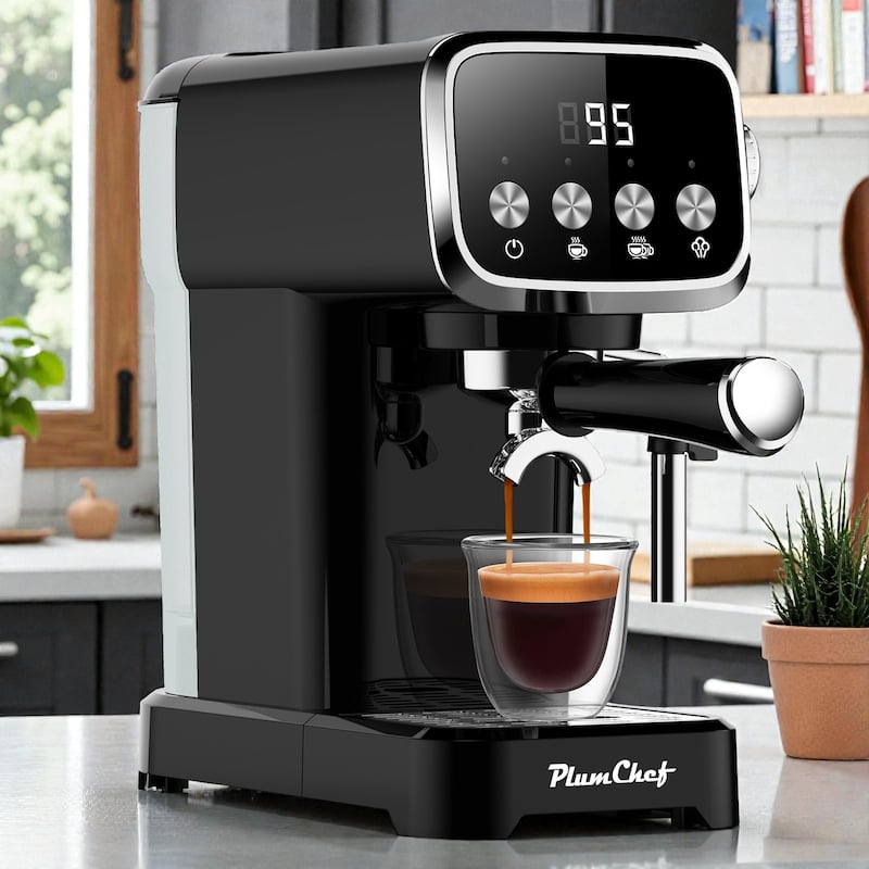 20 Bar Slim Espresso Machine with Milk Frother and Cup Warmer, Compact Coffee Maker with 43 oz Tank - Black